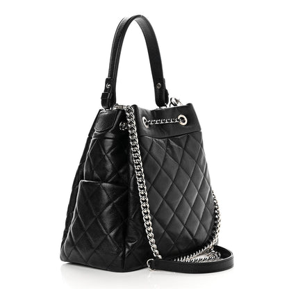 Chanel Caviar Flat Quilted CC Chain Bucket Drawstring Bag Black 3 of 11
