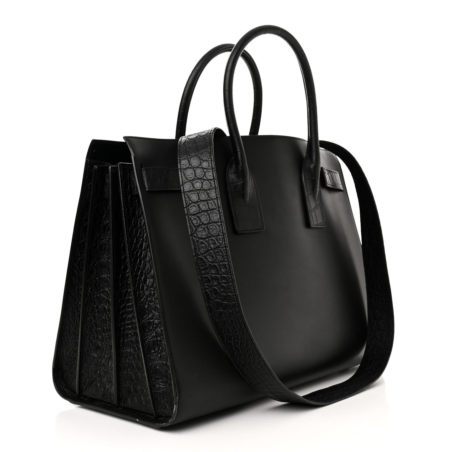 Calfskin Crocodile Embossed Large Sac De Jour Carryall Black