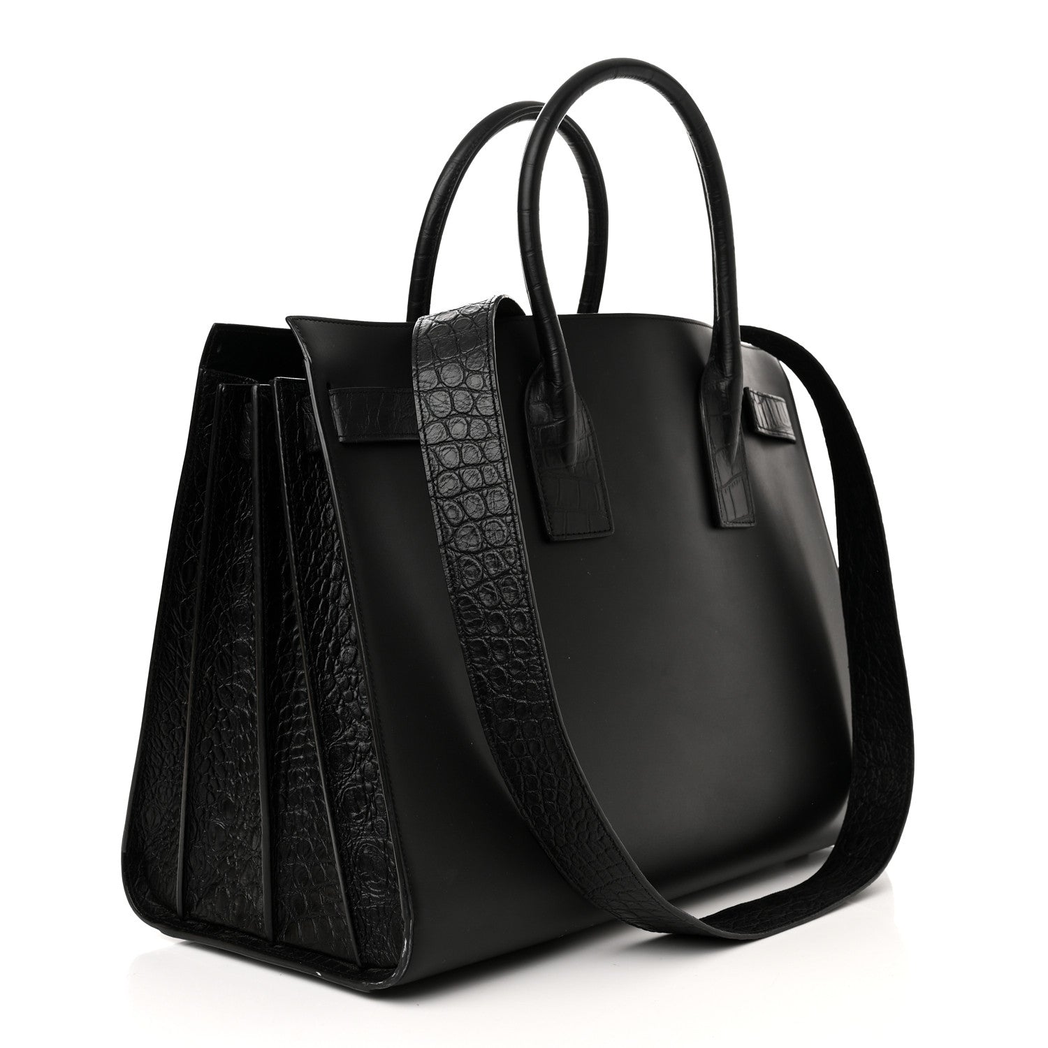 Saint Laurent Calfskin Crocodile Embossed Large Sac De Jour Carryall Black 3 of 13