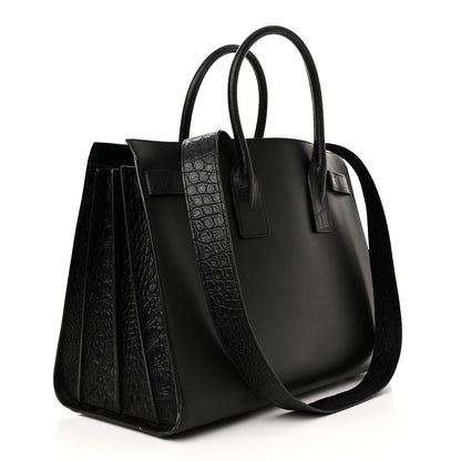 Saint Laurent Calfskin Crocodile Embossed Large Sac De Jour Carryall Black 3 of 13