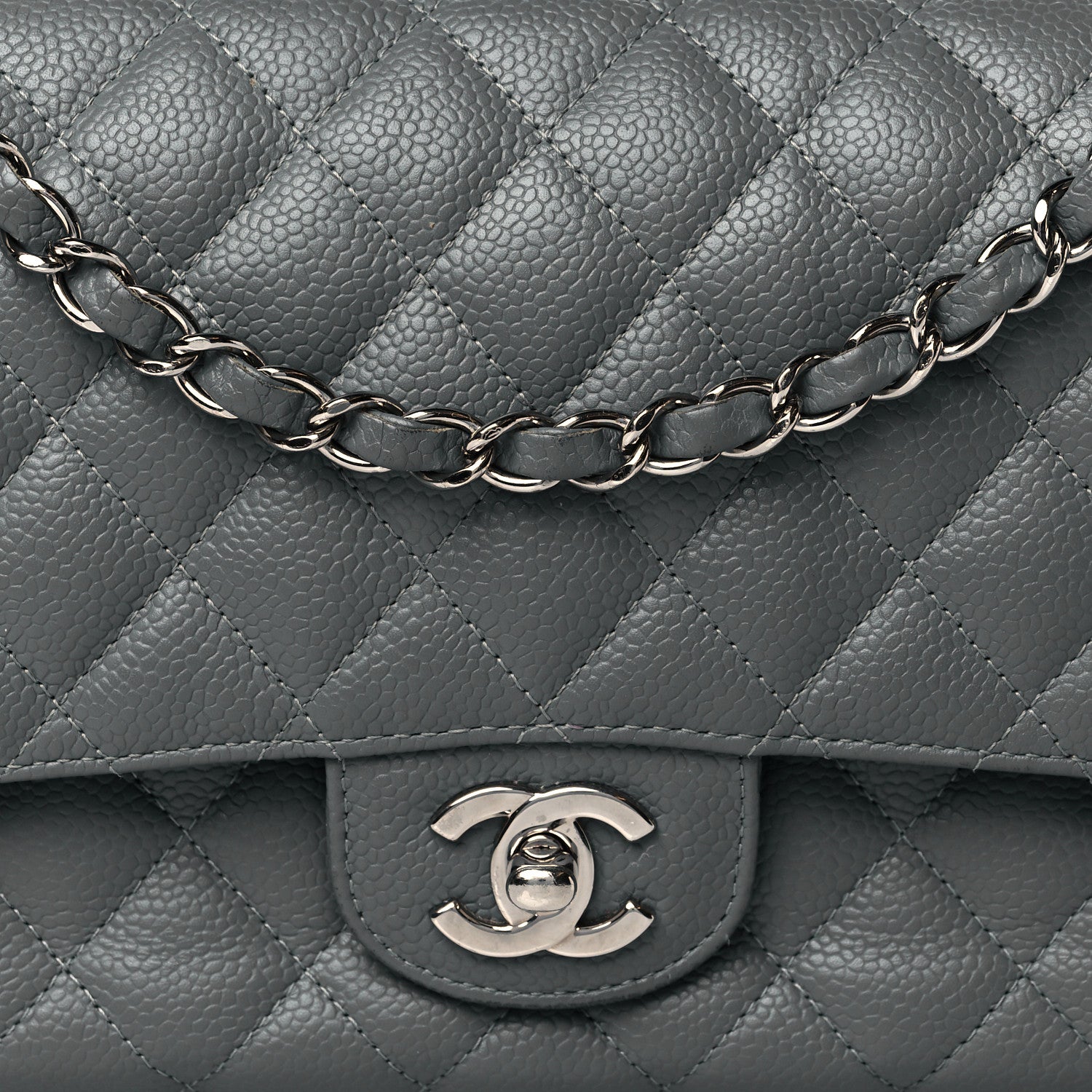 Chanel Caviar Quilted Medium Double Flap Grey 8 of 10