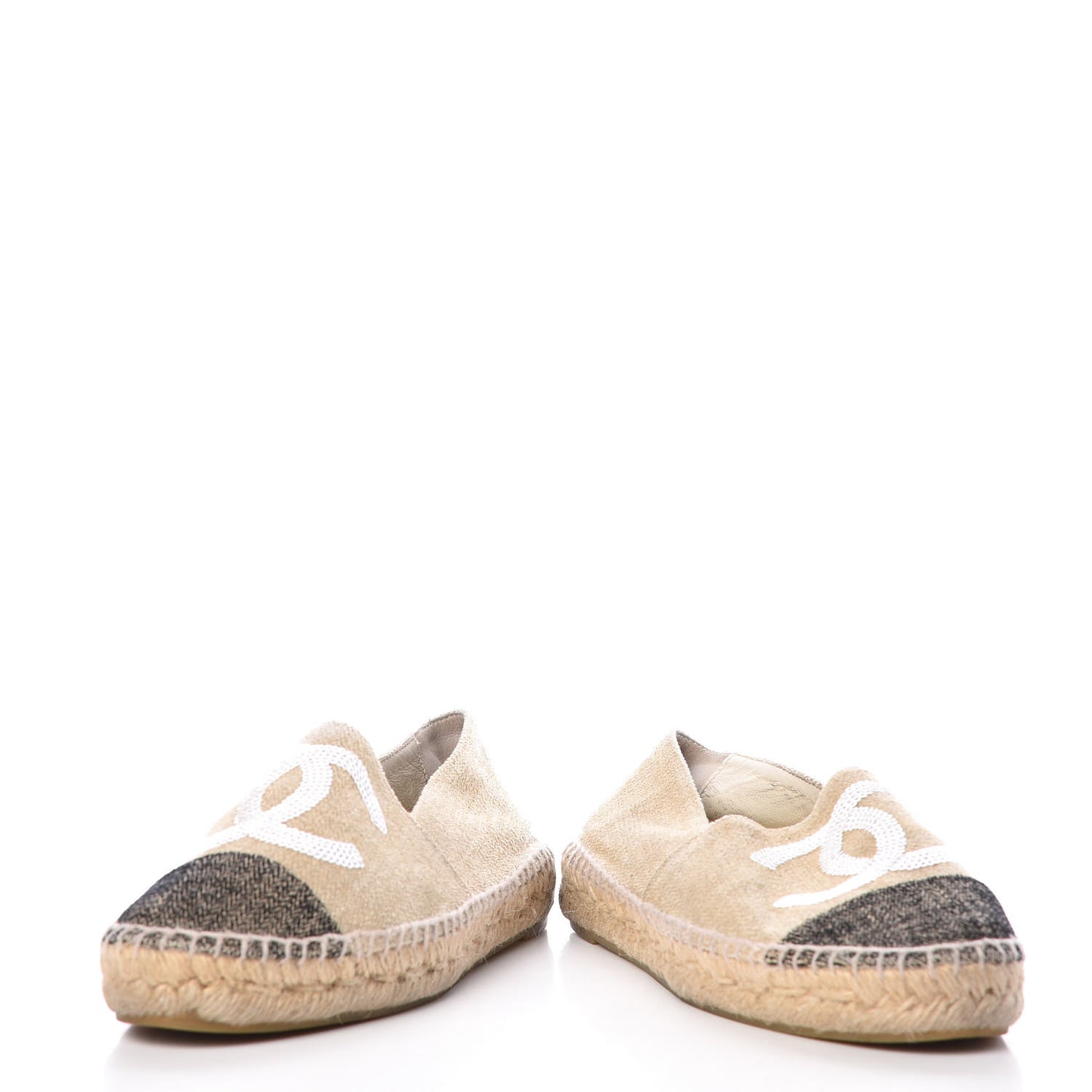 Linen Sequin CC Espadrilles 36 Beige Black
