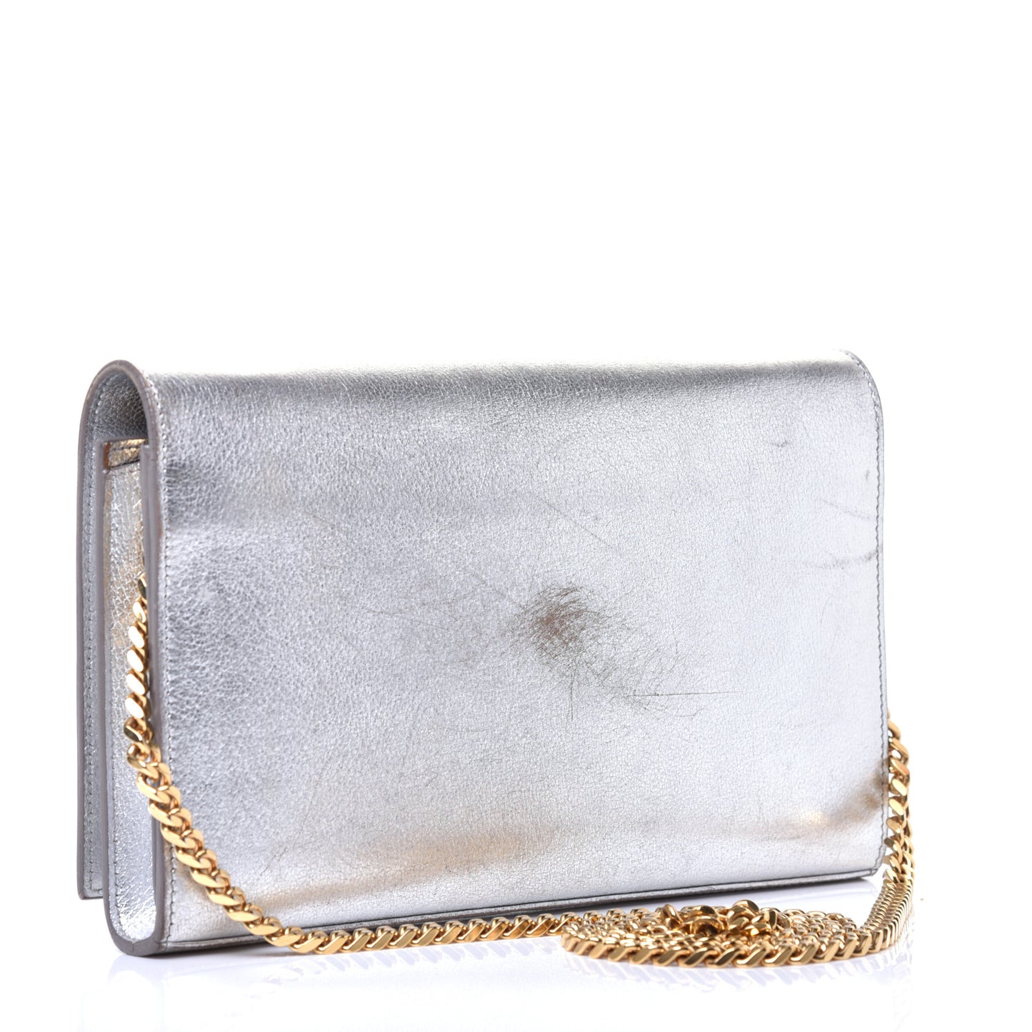 Metallic Calfskin Monogram Chain Wallet Argento