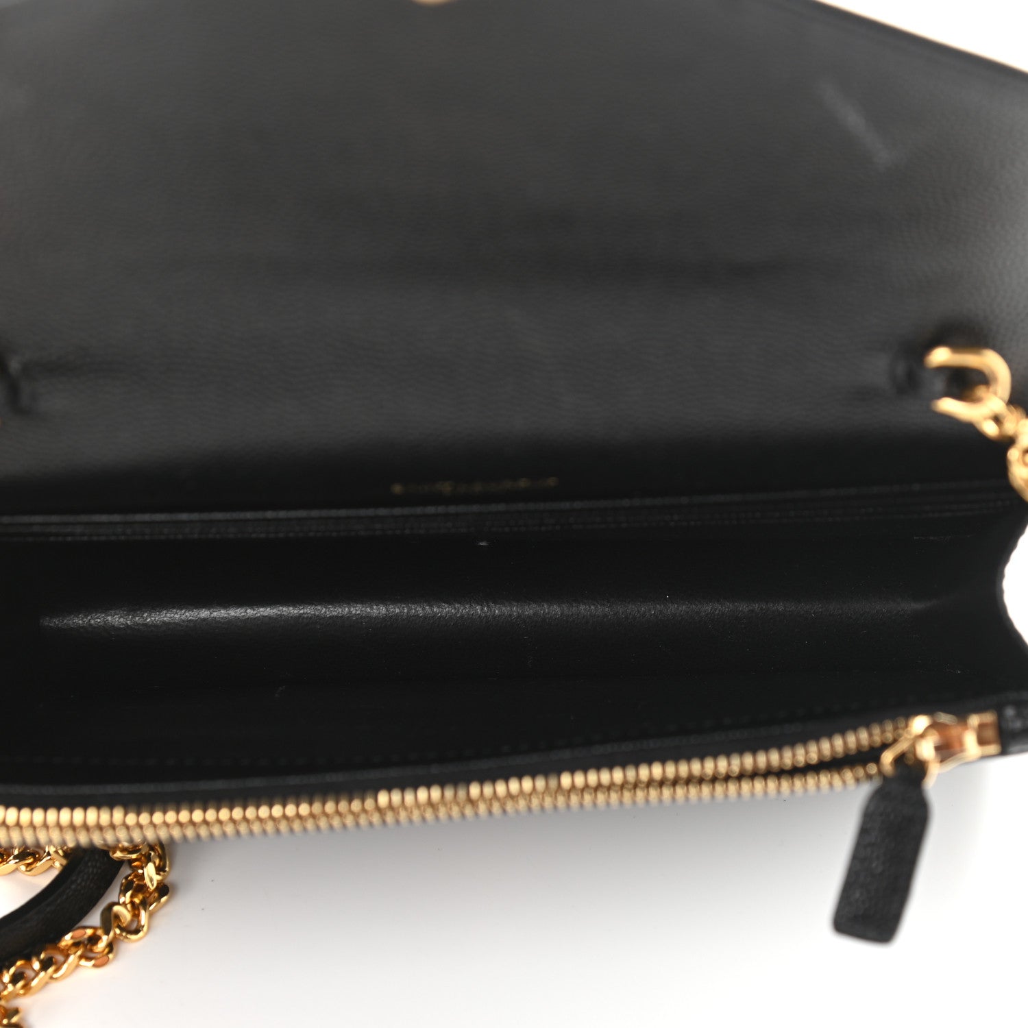 Saint Laurent Grain De Poudre Matelasse Chevron Monogram Envelope Chain Wallet Black 4 of 10