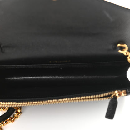 Saint Laurent Grain De Poudre Matelasse Chevron Monogram Envelope Chain Wallet Black 4 of 10