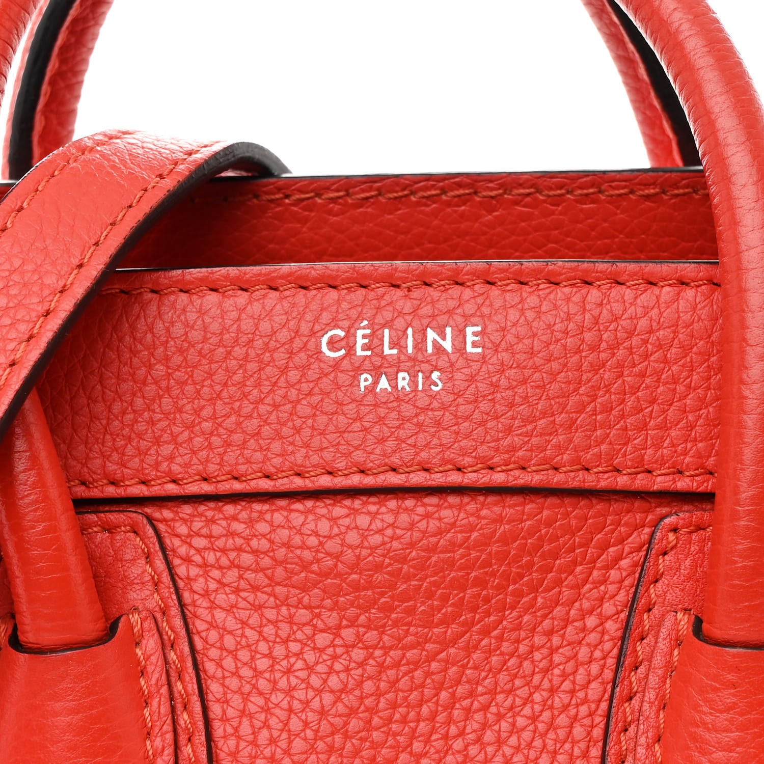 Celine Drummed Calfskin Nano Luggage Vermillion 8 of 15
