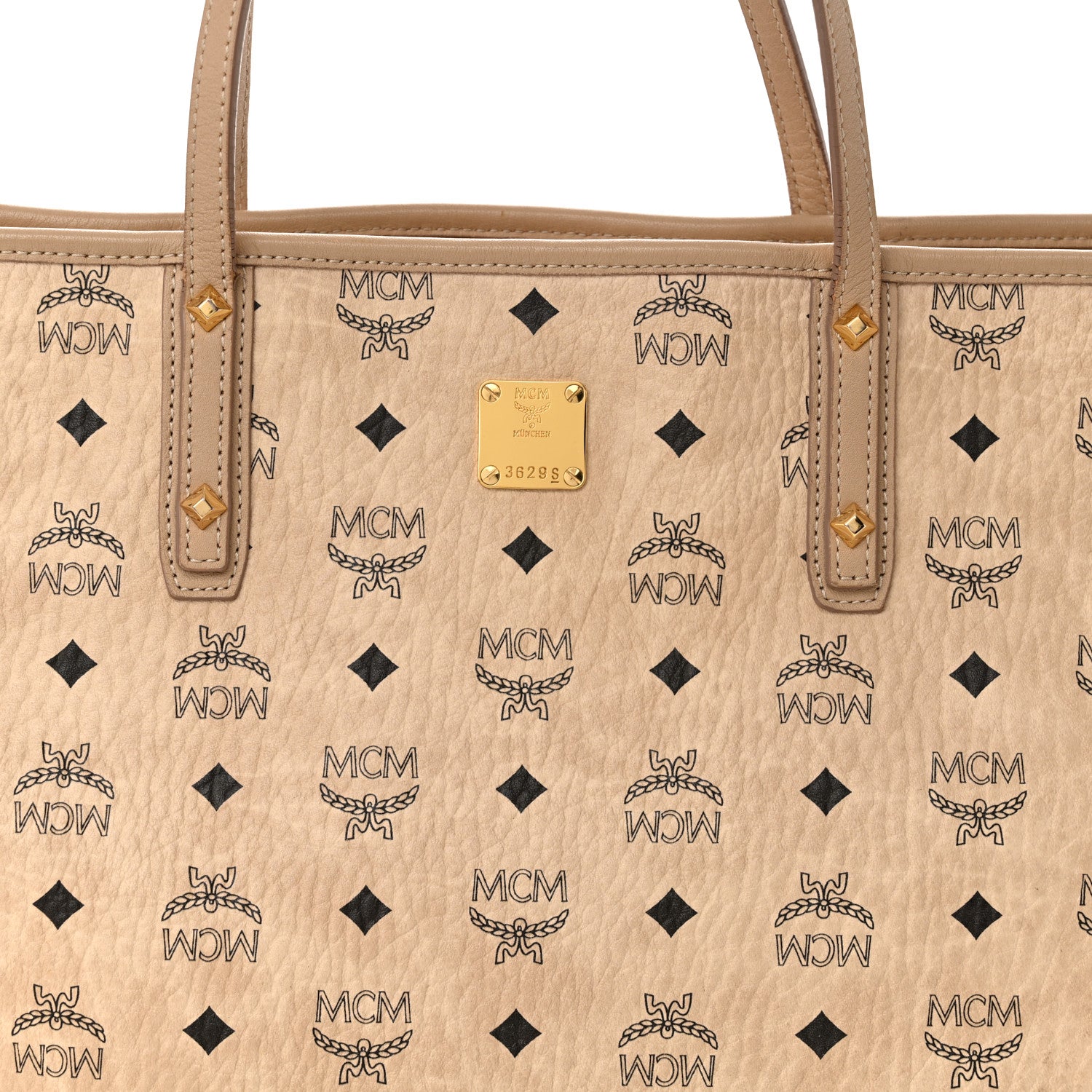 MCM Visetos Medium Top Zip Shopper Tote Beige 8 of 15