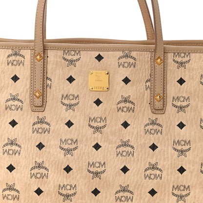 MCM Visetos Medium Top Zip Shopper Tote Beige 8 of 15