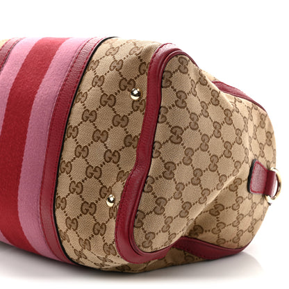 Gucci Monogram Cellarius Calfskin Vintage Web Medium Boston  Beige Ebony Soft Burgundy Peonia Flower 10 of 12