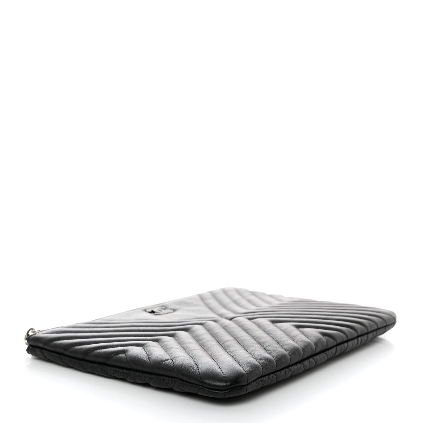 Calfskin Chevron Quilted Tassel Medium Cosmetic Case Black
