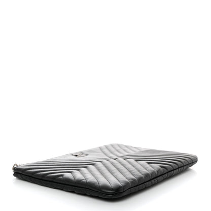 Chanel Calfskin Chevron Quilted Tassel Medium Cosmetic Case Black 4 of 7