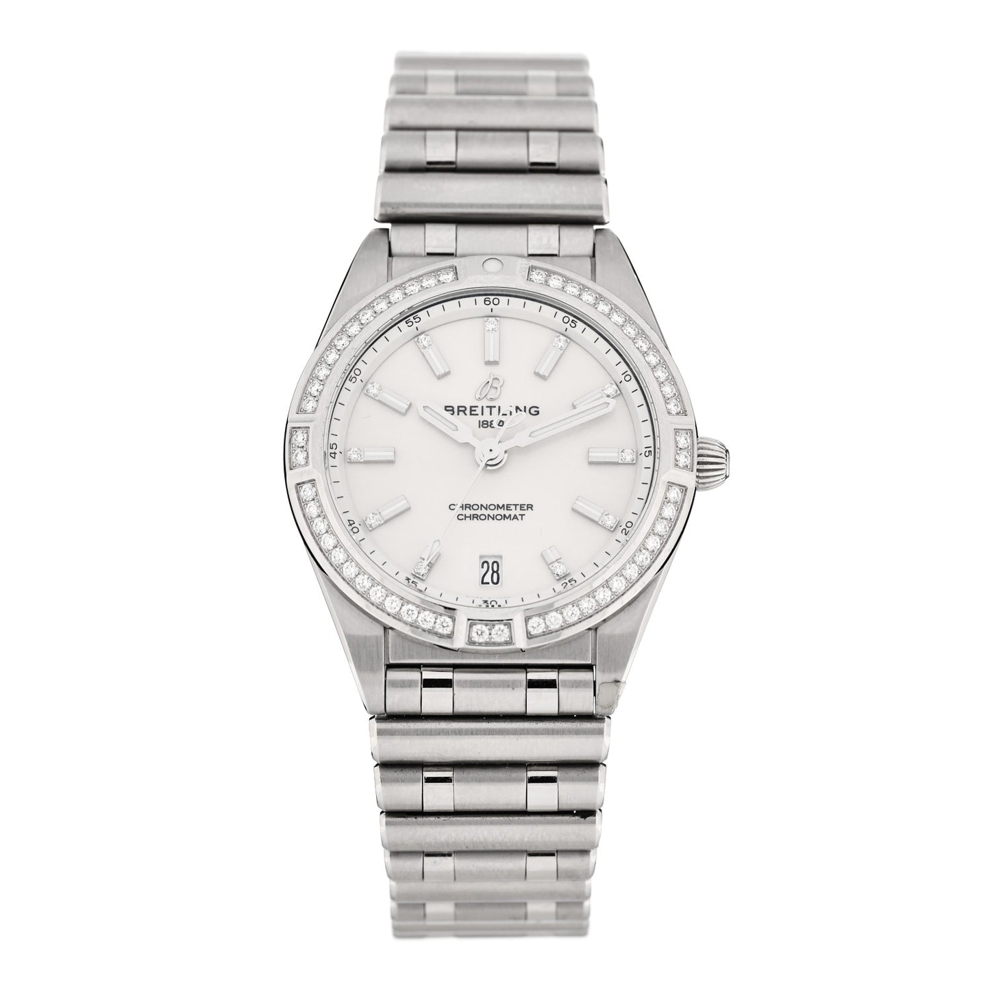 Stainless Steel Diamond Bezel 32mm Chronomat Quartz Watch Silver A77310591A1A1