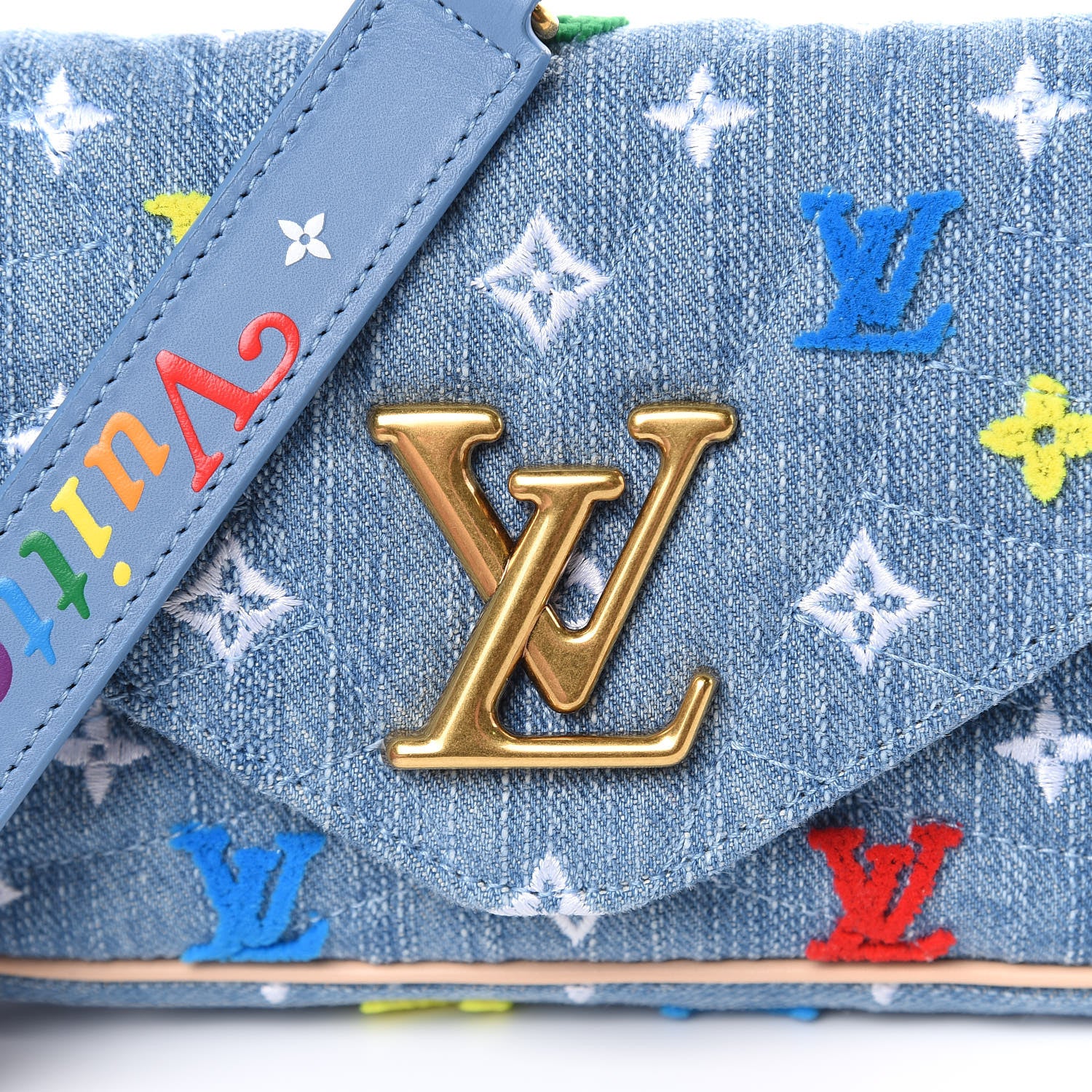 Louis Vuitton Embroidered Monogram Denim New Wave Chain Pochette Blue 10 of 10