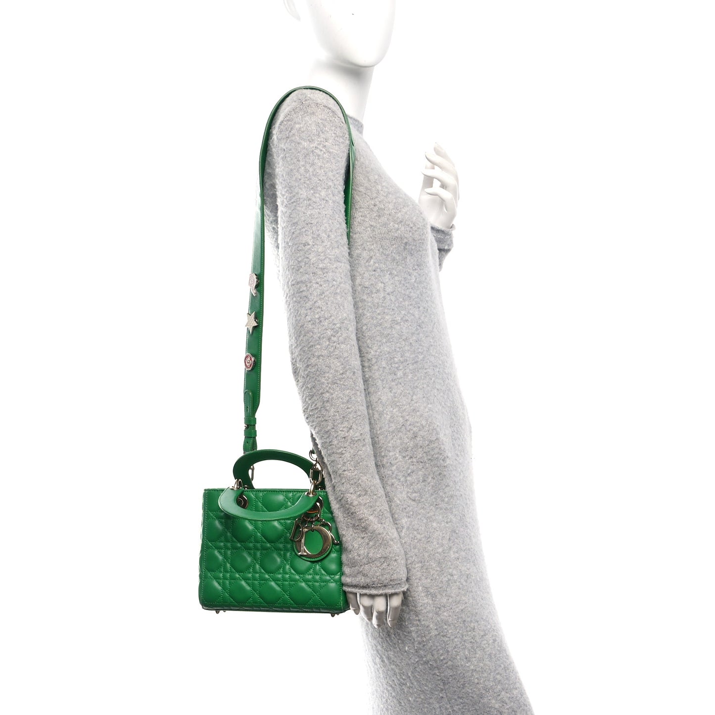 Lambskin Cannage Small Lucky Badges My Lady Dior Green