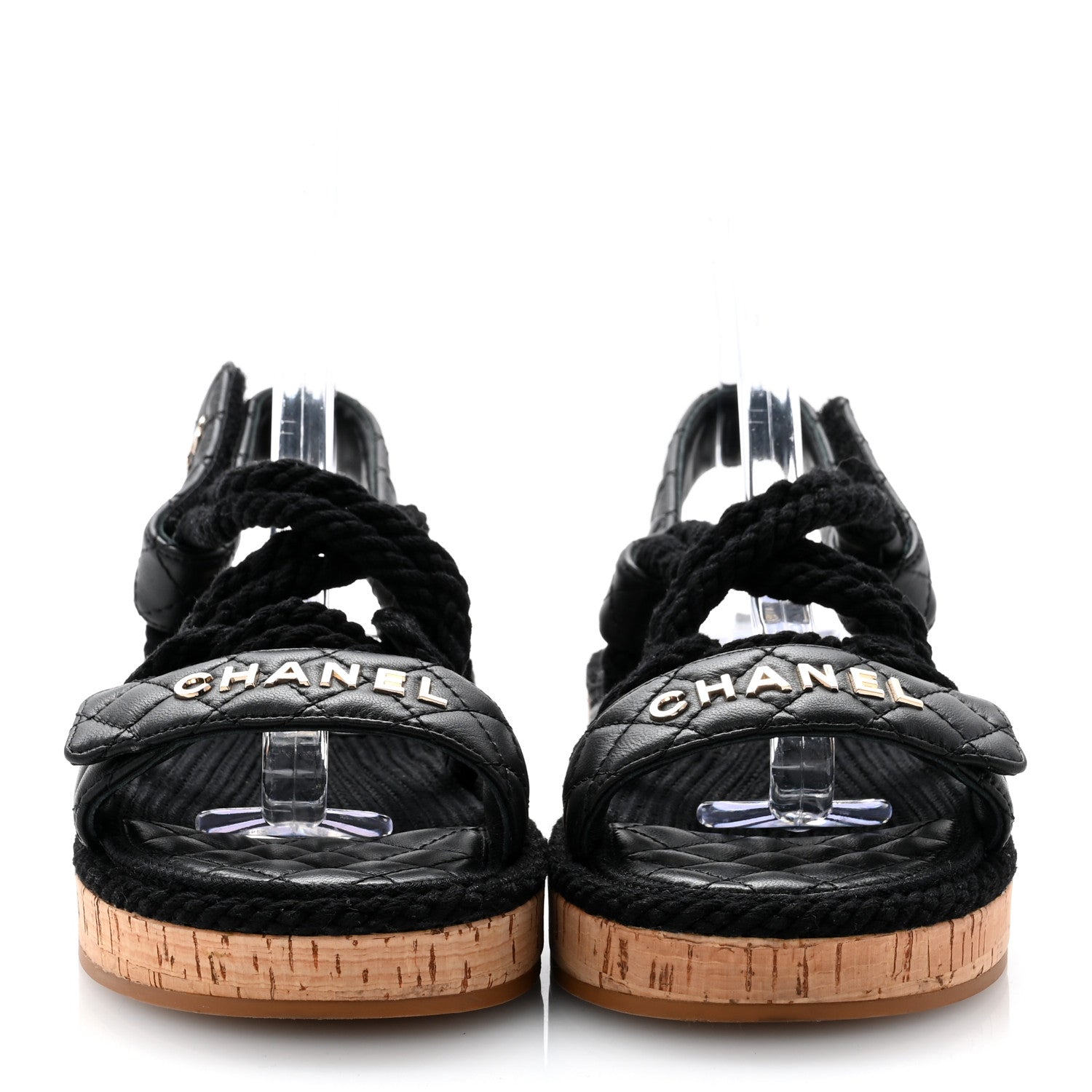 Chanel Cord Lambskin Quilted Logo Sandals 38 Black 2 of 9