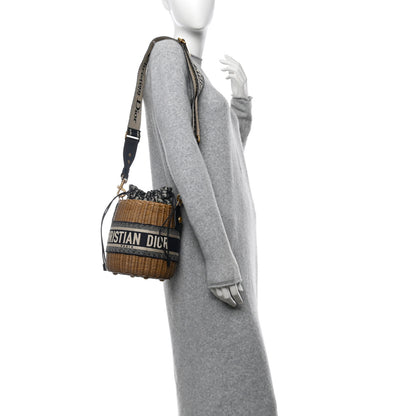 Christian Dior Wicker Oblique Drawstring Bucket Bag Blue 2 of 10