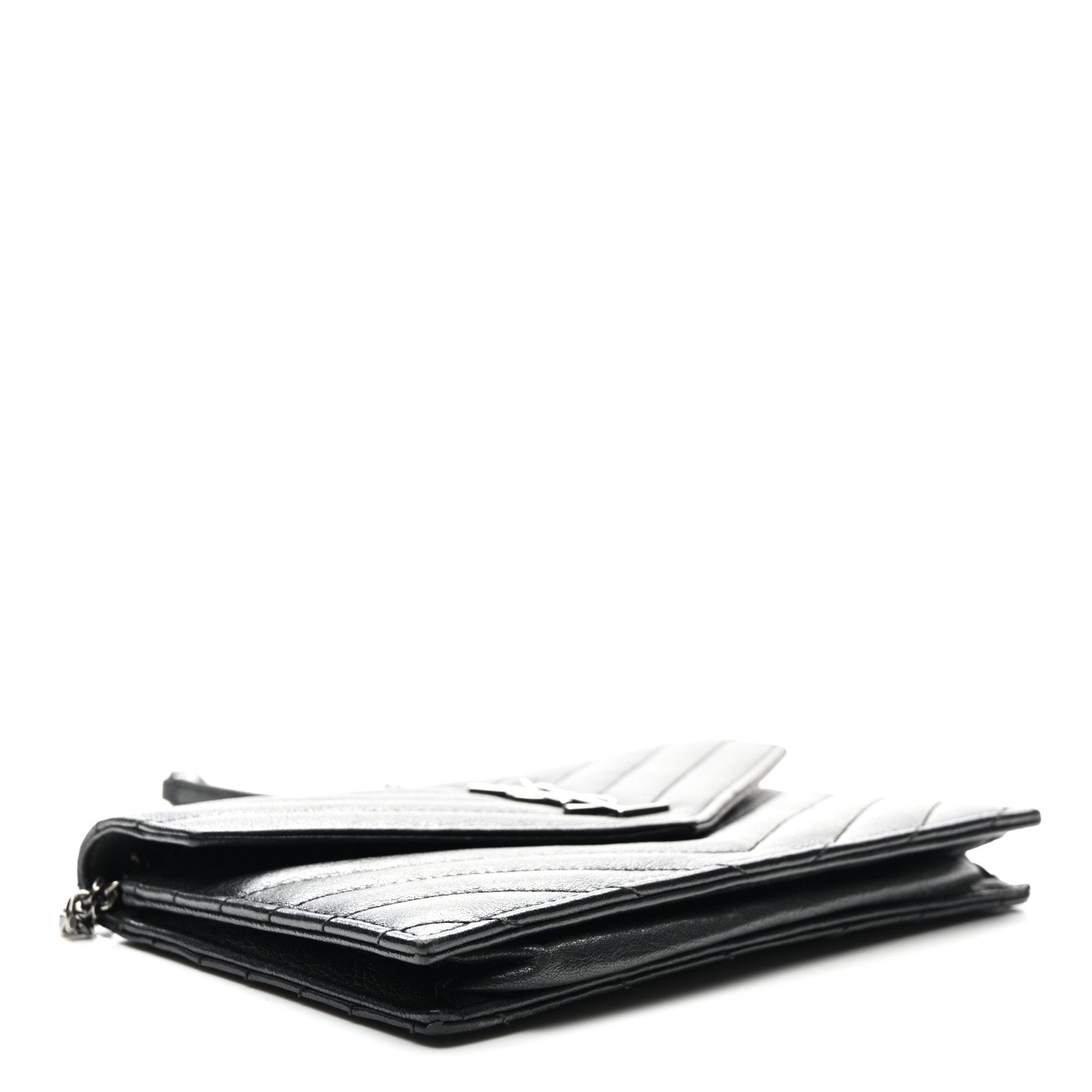 Saint Laurent Calfskin Matelasse Chevron Monogram Envelope Chain Wallet Black 4 of 11