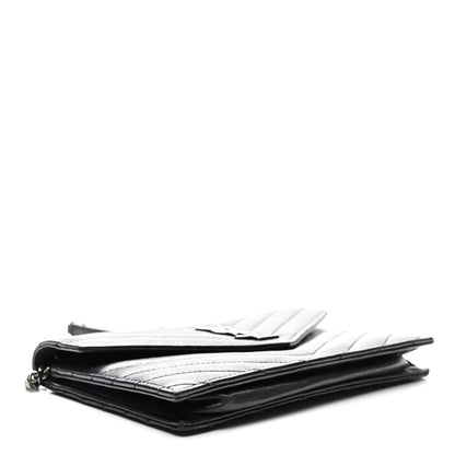 Saint Laurent Calfskin Matelasse Chevron Monogram Envelope Chain Wallet Black 4 of 11