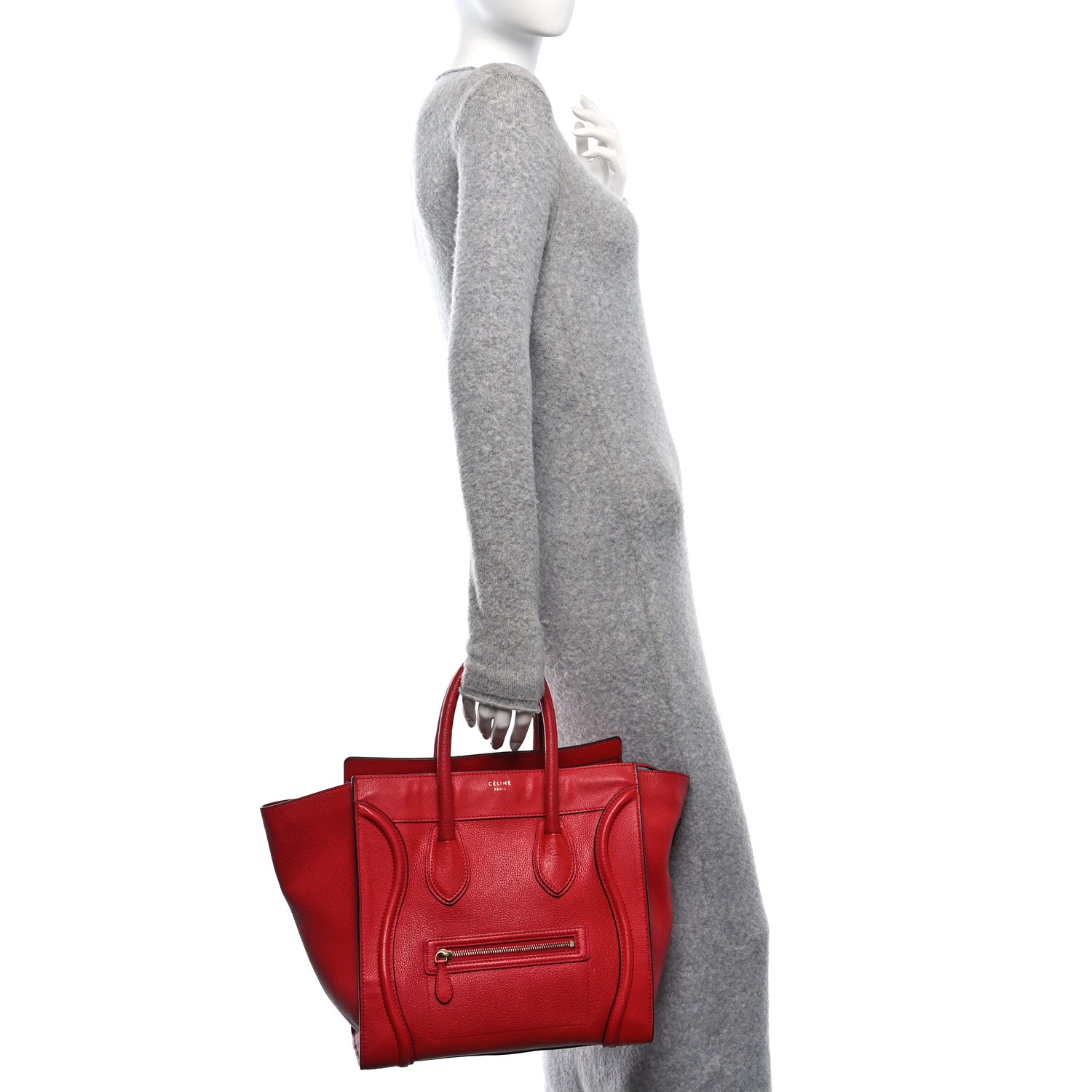 Celine Drummed Calfskin Mini Luggage Coquelicot 2 of 17