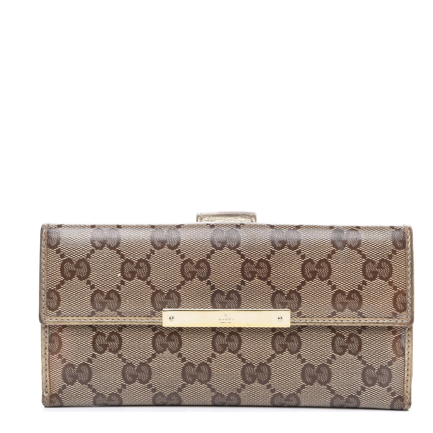 Gucci Crystal Monogram Metal Bar Continental Flap Wallet Gold 1 of 13