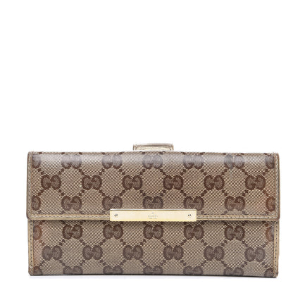 Gucci Crystal Monogram Metal Bar Continental Flap Wallet Gold 1 of 13