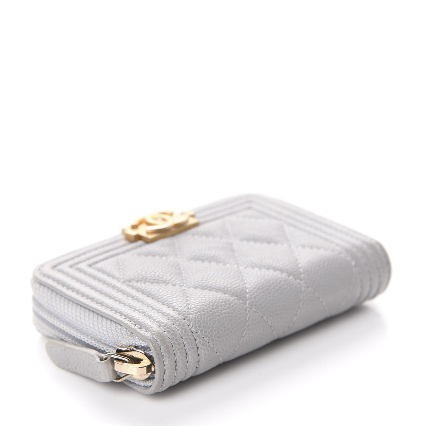 Caviar Quilted Boy Zip Around Coin Purse Wallet Grey