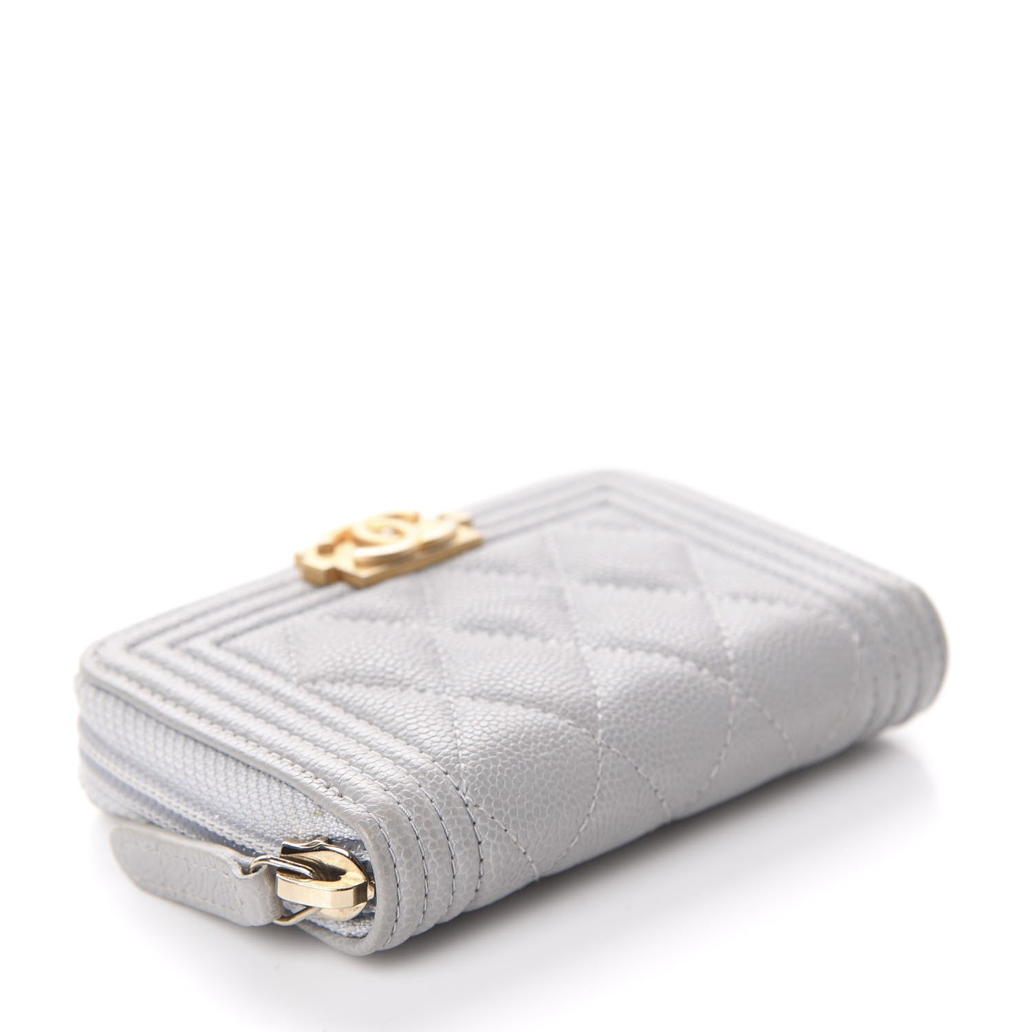 Chanel Caviar Quilted Boy Zip Around Coin Purse Wallet Grey 4 of 7