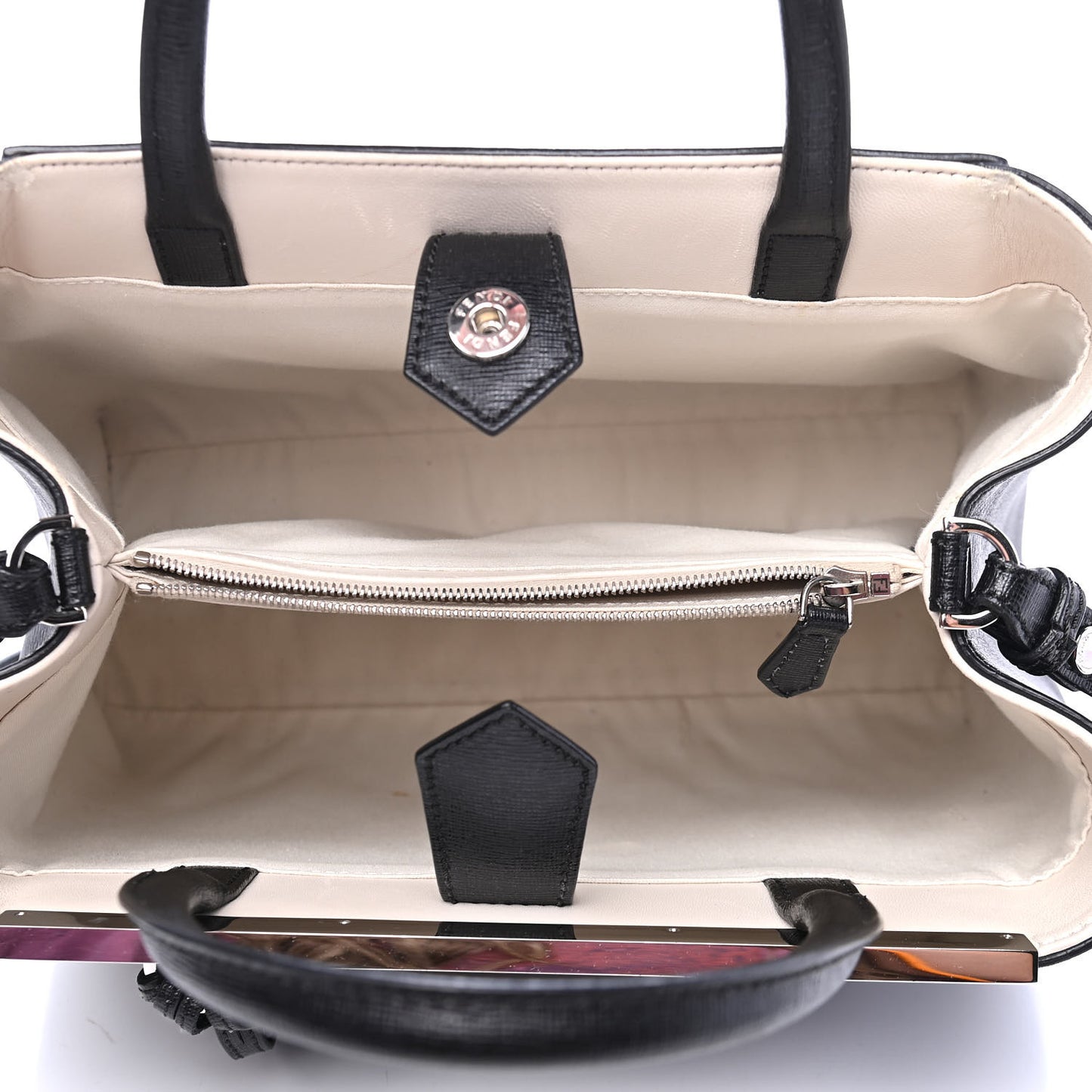 Vitello Elite Flamingo Mink Monster Charm Petite 2Jours Tote Black Multicolor