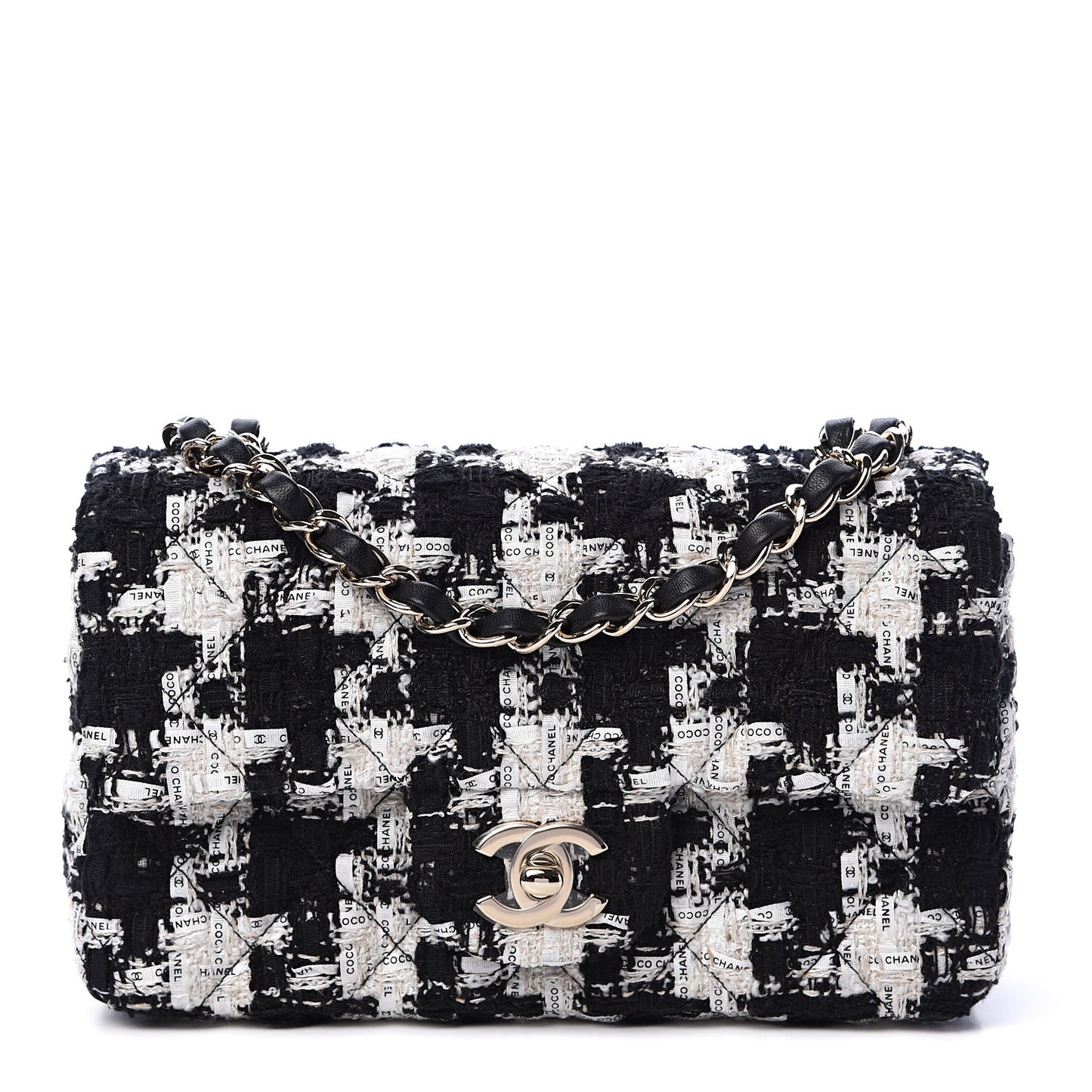 Tweed Quilted Mini Rectangular Flap Black Ecru White