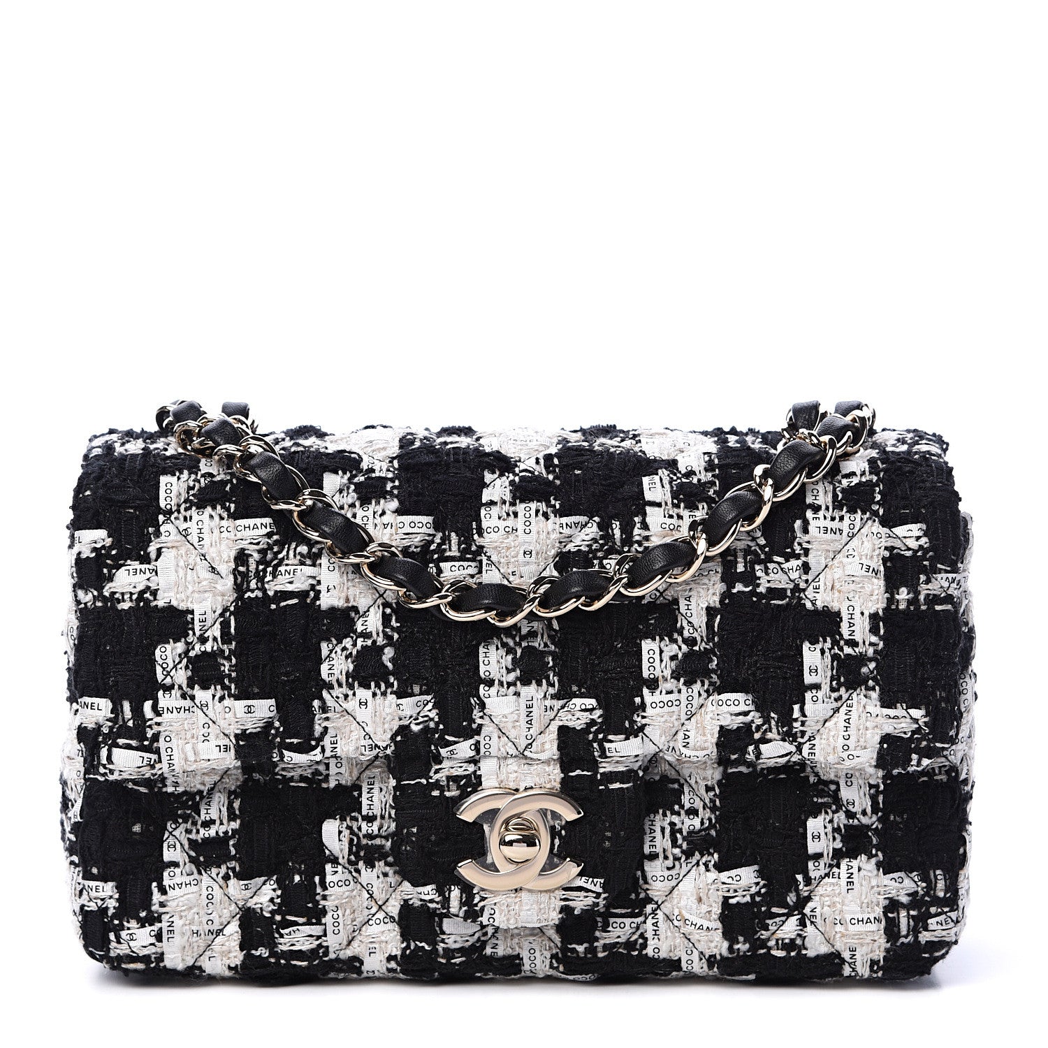 Chanel Tweed Quilted Mini Rectangular Flap Black Ecru White 1 of 11
