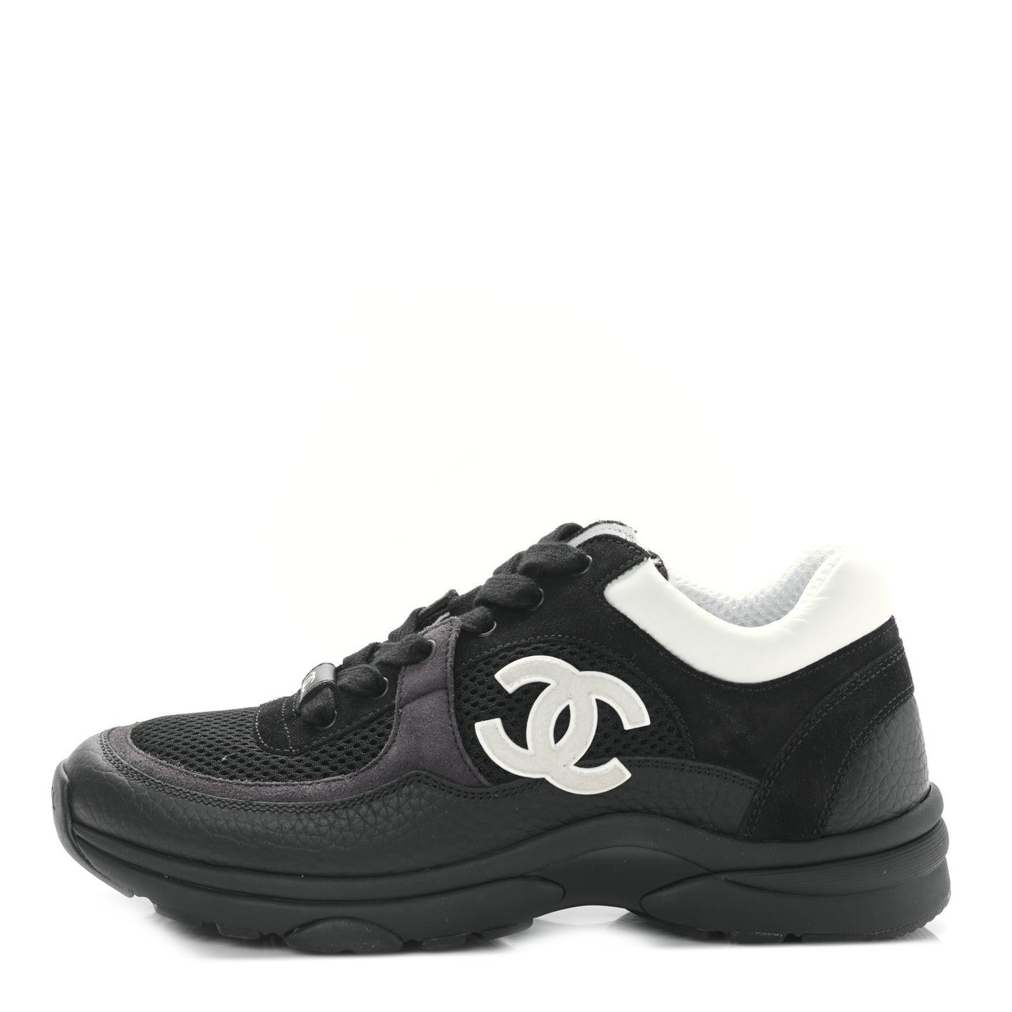 Mesh Suede Grained Calfskin Womens CC Sneakers 37 Black White