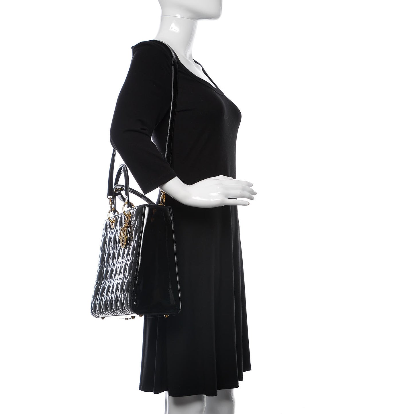 Patent Cannage Large Lady Dior Black