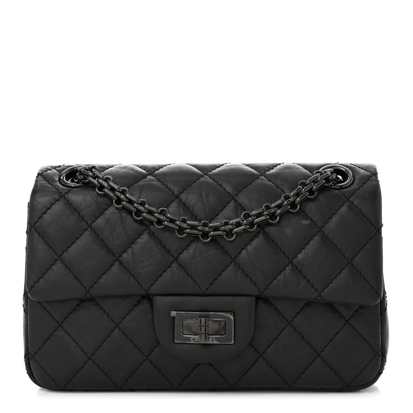 Aged Calfskin Quilted 2.55 Reissue Mini Flap So Black