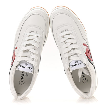 Chanel Calfskin Patent Calfskin Mens CC Sneakers 44 White Black Red 2 of 9
