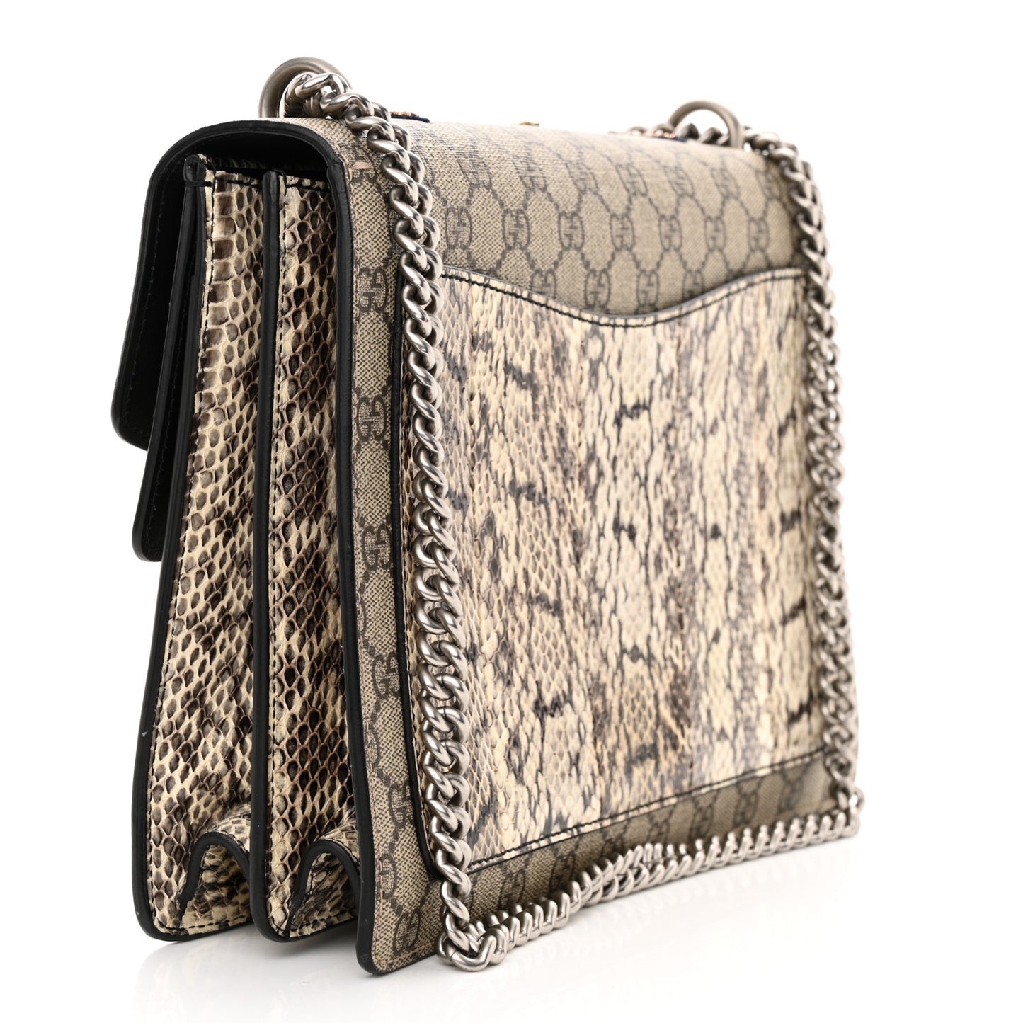 GG Supreme Monogram Snakeskin Flower Embroidered Medium Dionysus Shoulder Bag Beige Orange