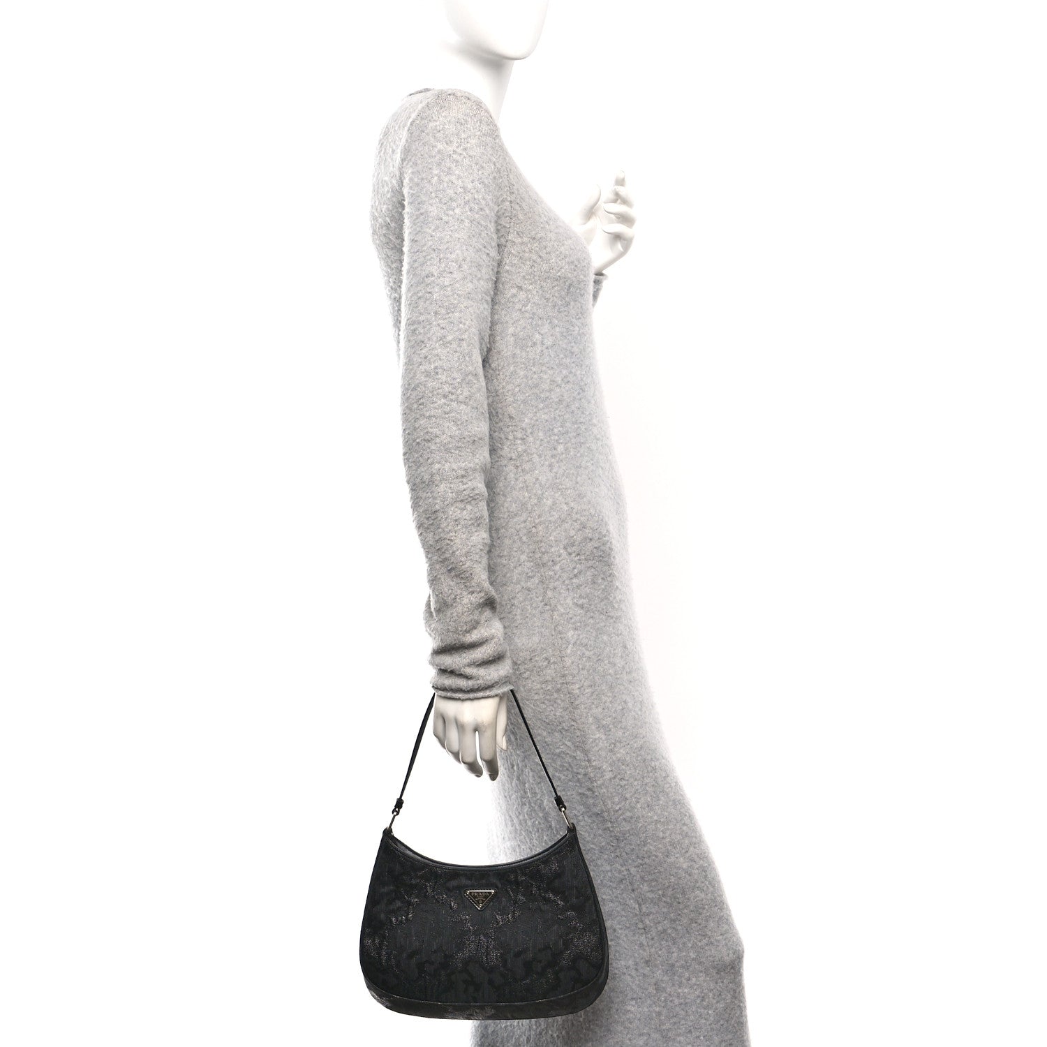 Prada Broccato Cleo Shoulder Bag Black 2 of 10