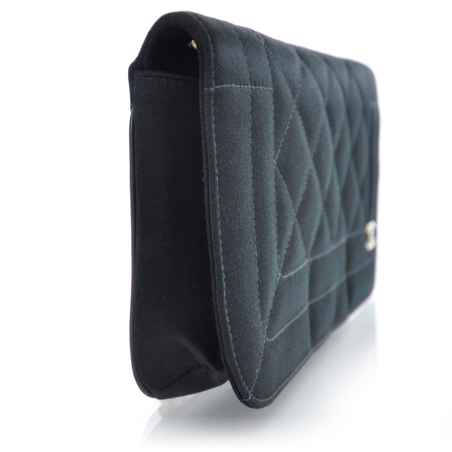 Satin Quilted Evening Flap Bag Black