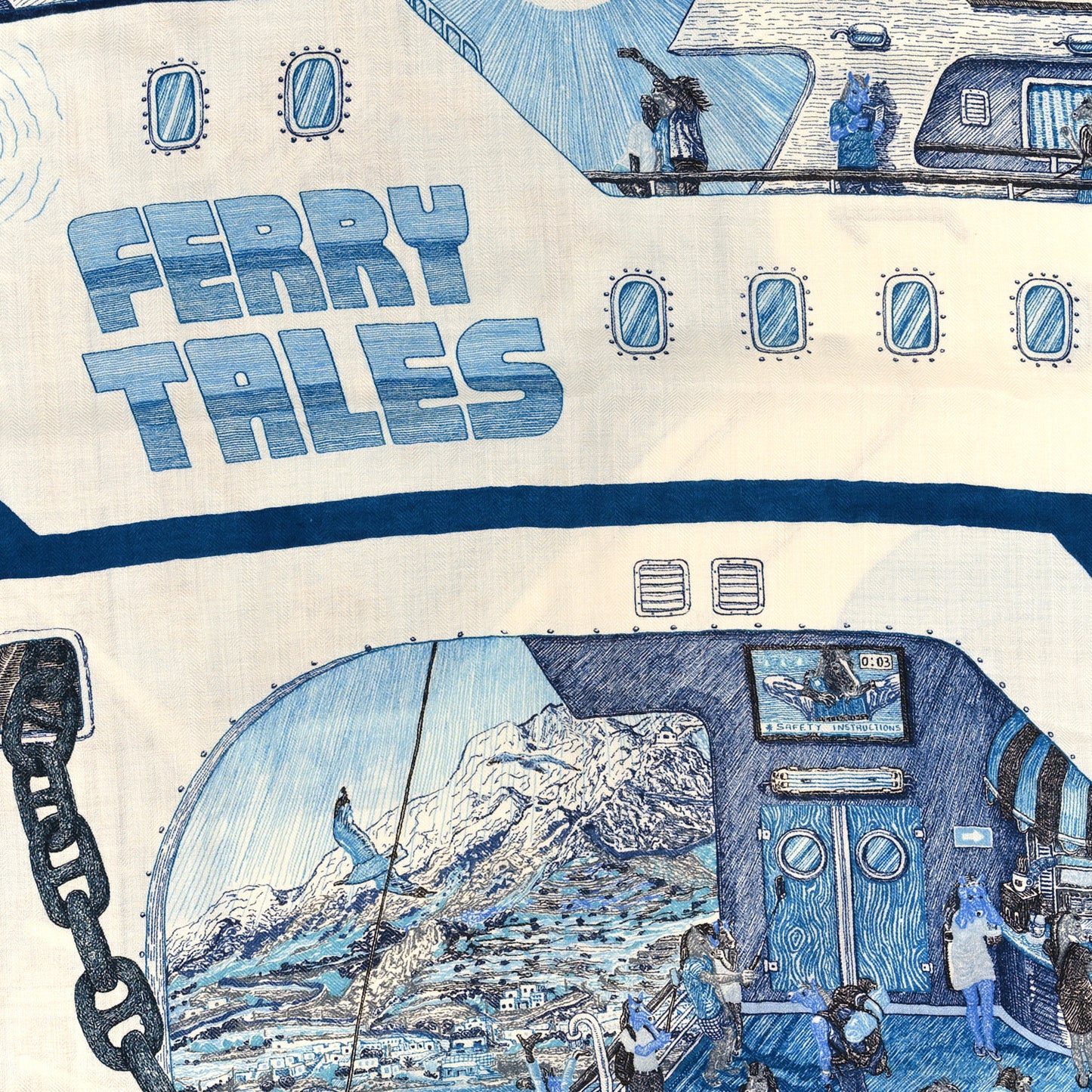 Cashmere Silk Ferry Tales Scarf 100 White Marine Ciel