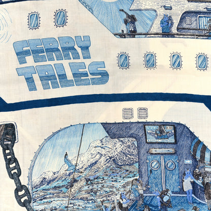 Hermes Cashmere Silk Ferry Tales Scarf 100 White Marine Ciel 4 of 4