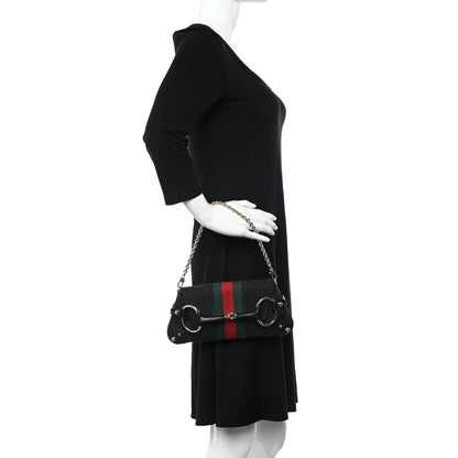 Gucci Monogram Web Horsebit Chain Clutch Black 2 of 11