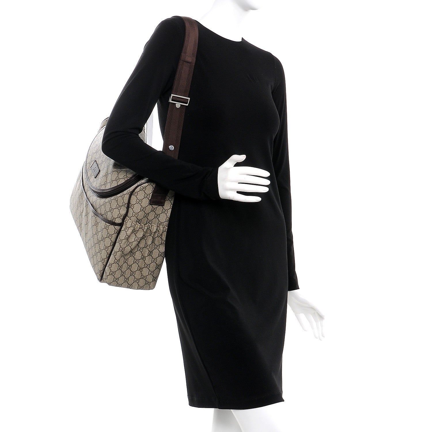 Gucci GG Supreme Monogram Selleria Calfskin Large Diaper Bag Beige Ebony Cocoa Dark Chocolate 2 of 8