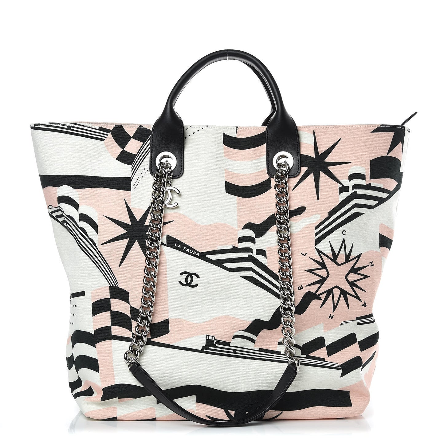 Canvas Cruise Print Tote Pink White Black