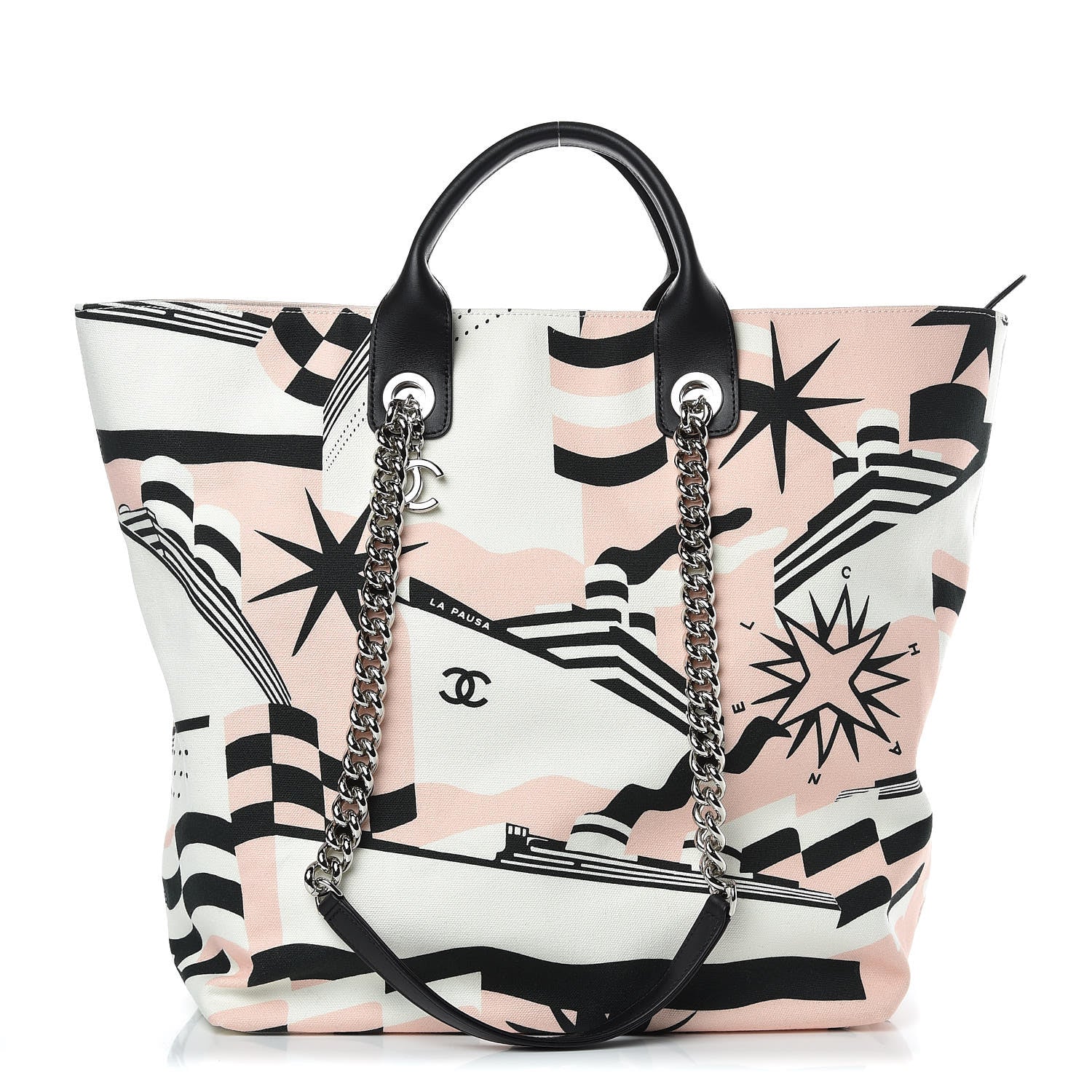 Chanel Canvas Cruise Print Tote Pink White Black 1 of 10