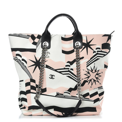 Chanel Canvas Cruise Print Tote Pink White Black 1 of 10
