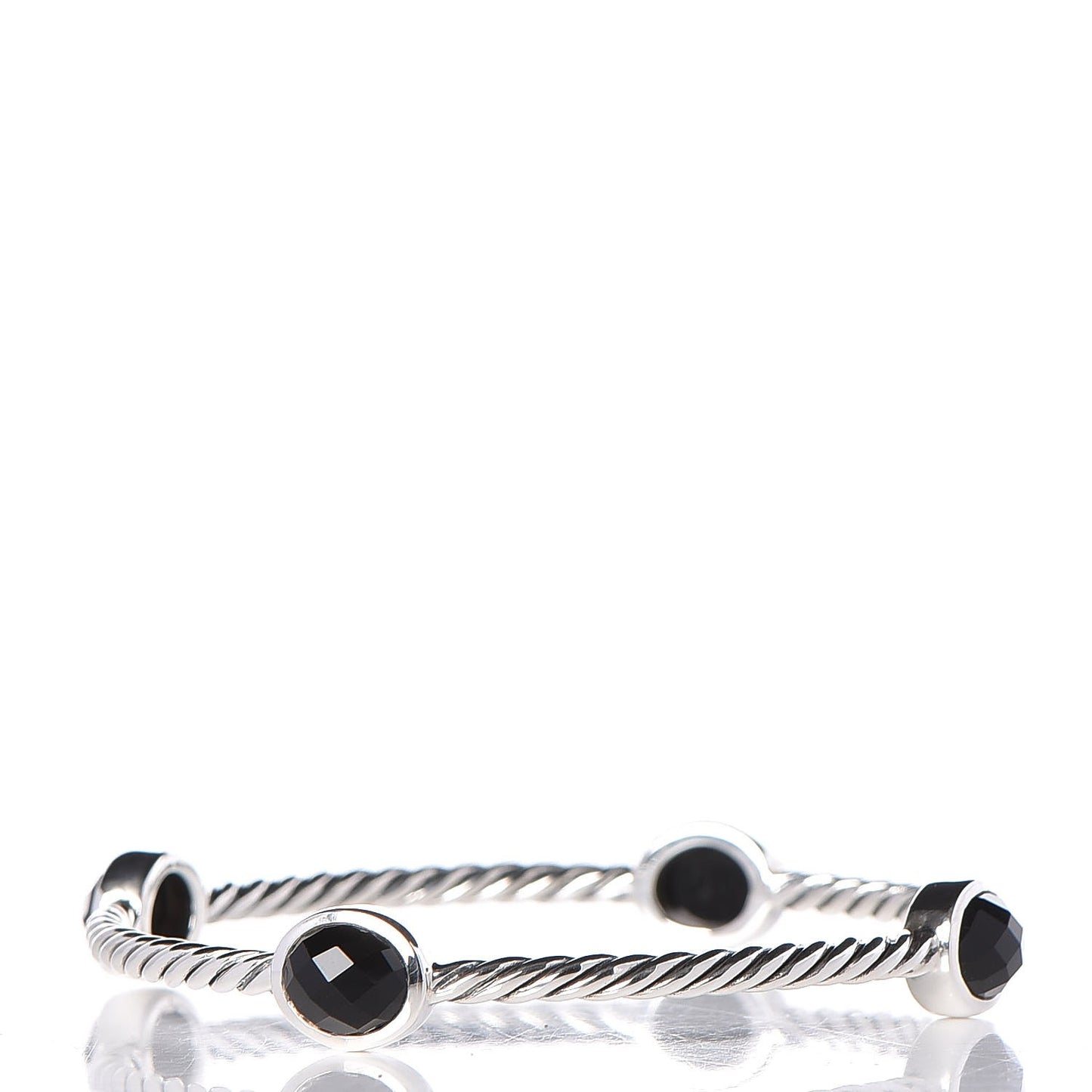 Sterling Silver Black Onyx 3mm Color Classics Four Station Bangle Bracelet