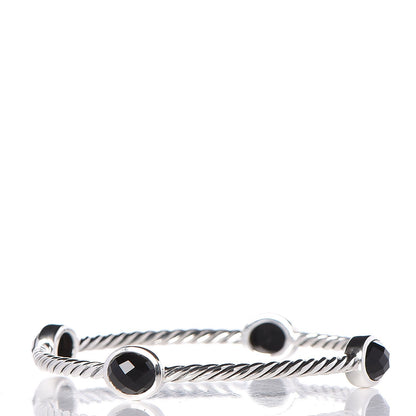 David Yurman Sterling Silver Black Onyx 3mm Color Classics Four Station Bangle Bracelet 3 of 4