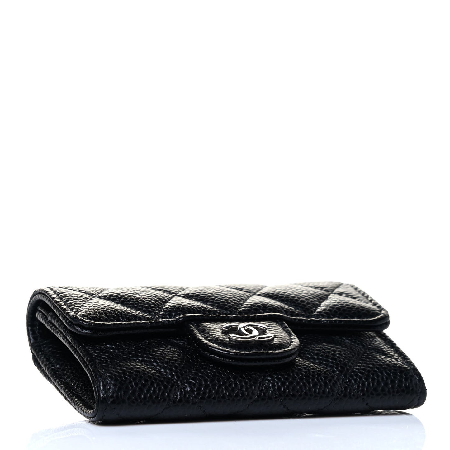 Caviar Quilted Flap Card Holder Wallet Black