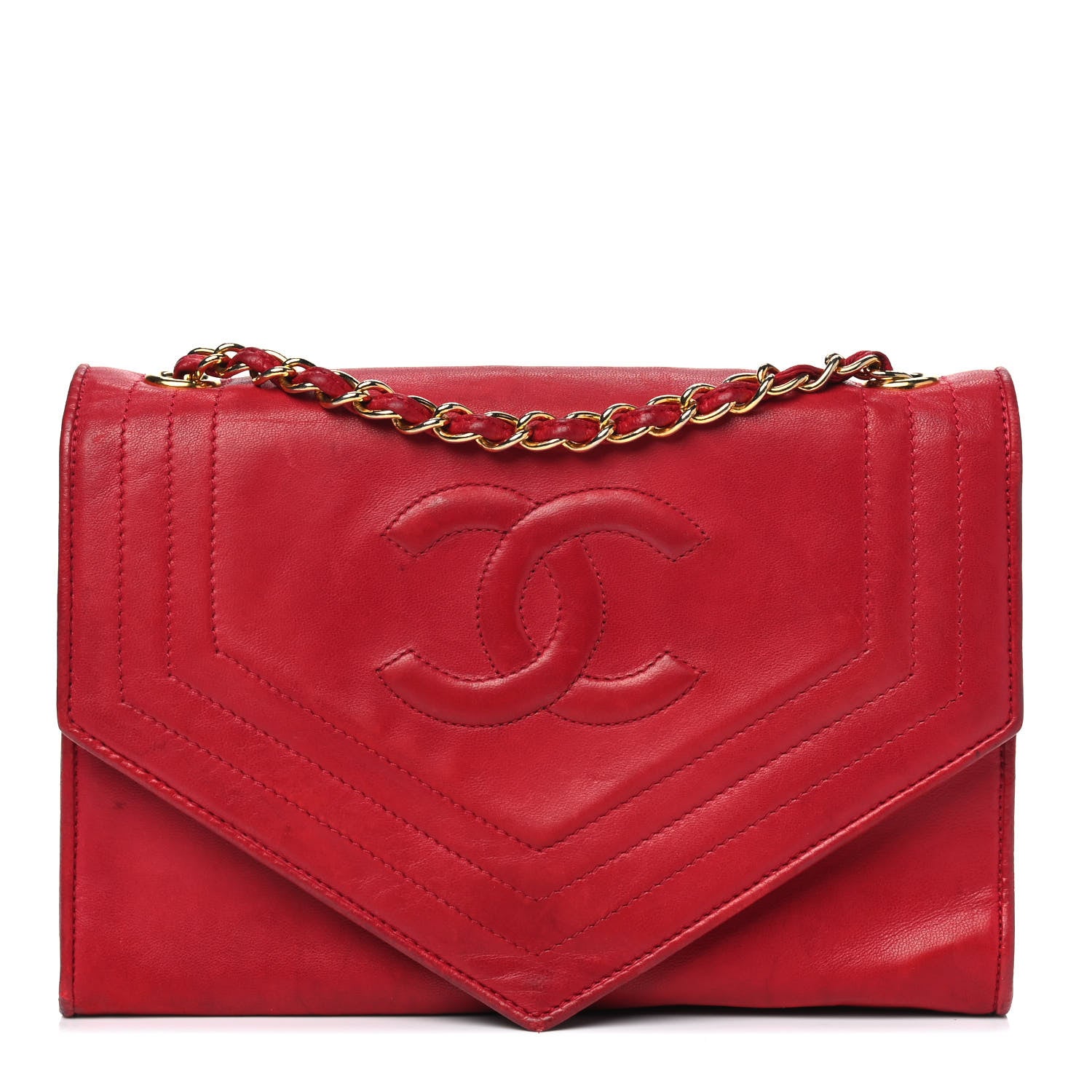 Chanel Lambskin CC Envelope Single Flap Red 1 of 14