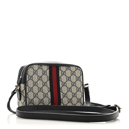 Gucci GG Supreme Monogram Textured Dollar Calfskin Web Mini Ophidia Shoulder Bag Beige Blue 3 of 12