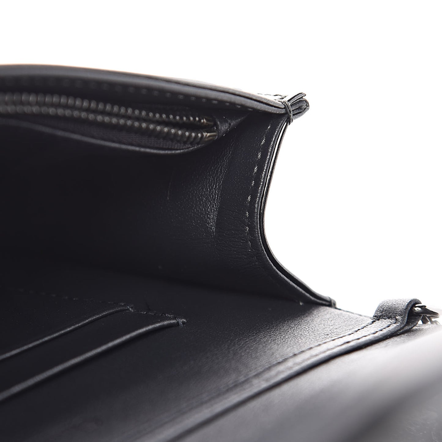 Metallic Patent Micro-Cannage Diorama Wallet on Chain Pouch Onyx Black